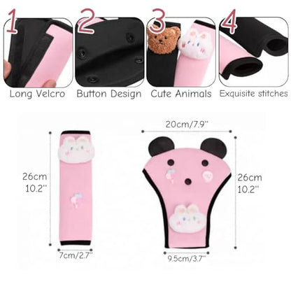 Seat Belt Cover Pad for Kids, Cute Animal Child Seatbelt Covers for Girls and Boys (Bunny(Pink)) - color: Bunny(pink)