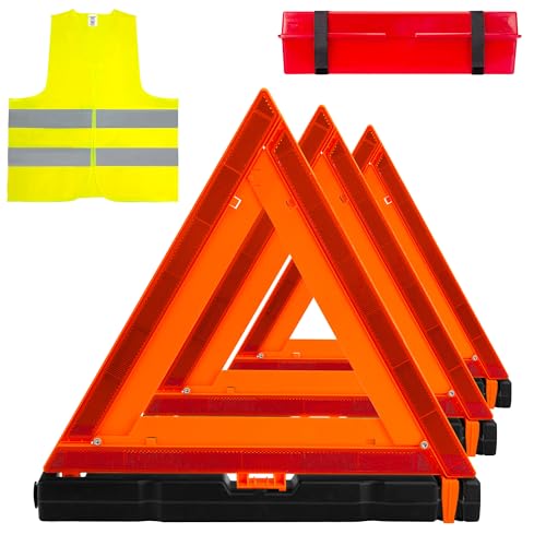 AYKRM 3Pack Car Warning Triangle Heavy Reflective Warning Road Safety Triangle Kit Suitable for car Breakdown and Temporary Parking on the Road. - color: Red-L-3