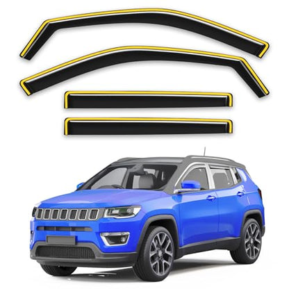 in-Channel Rain Guards Fit for Jeep Compass 2017 2018 2019 2020 2021 2022 2023 2024 2025, Window Rain Guards Visors Vent Visors Window Deflector Vent Shades Car Accessories -4 pcs - size: Fit for 2017-2025 Jeep Compass