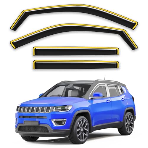 in-Channel Rain Guards Fit for Jeep Compass 2017 2018 2019 2020 2021 2022 2023 2024 2025, Window Rain Guards Visors Vent Visors Window Deflector Vent Shades Car Accessories -4 pcs - size: Fit for 2017-2025 Jeep Compass