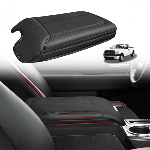 Muslogy Center Console Armrest Cover Fit for Ford F-150 F150 2009-2014 Accessories, Comfort Armrest Pad Console Lid Cushion Vegan Leather 1-Inch Extra Thick(Bucket Seat ONLY) - size: 2) 09-14 |F150| Bucket Seat, +Thick