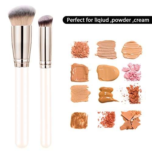 Makeup Brushes Dpolla Pro Foundation Brush and Flawless Concealer Brush Perfect for Any Look Premium Luxe Hair Contour Brush Perfect for Blending Liquid,Buffing,Cream,Sculpting,Mineral Makeup(White) - color: Cream