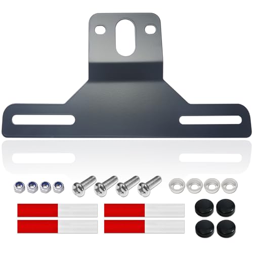 BGGTMO Trailer License Plate Holder Bracket- Stainless Steel Metal Car Tag Frame for UTV ATV Truck RV Boat, 1 Pack Black Holder with Screw Caps and Reflective Strip - color: Black