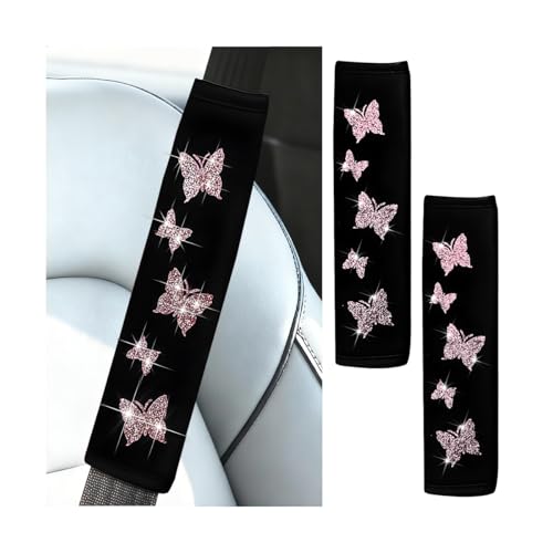 Car Seat Belt Covers, 2PCS Butterfly Soft Vehicle Seatbelt Shoulder Strap Pad Cushions, Comfortable Automotive Interir Harness Pad, Universal for SUV Automobile Truck (Pink) - color: Pink