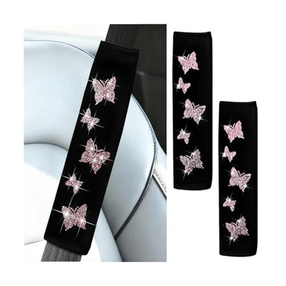 Car Seat Belt Covers, 2PCS Butterfly Soft Vehicle Seatbelt Shoulder Strap Pad Cushions, Comfortable Automotive Interir Harness Pad, Universal for SUV Automobile Truck (Pink) - color: Pink
