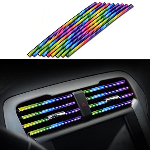 Car Air Conditioner Vent Outlet Trim Strip DIY Decoration Chrome Trim Strip Line Car Shiny Accessories 10PCS (Rainbow) - color: Rainbow