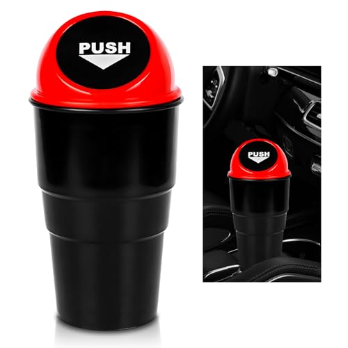 Cup Holder Trash Can for Car, Leakproof Vehicle Back Seat Garbage Can Mini Portable Trash Bin with Lid, Universal Smellproof Cup Holder Garbage Bin for Cars Trucks SUVs (Red) - color: Red