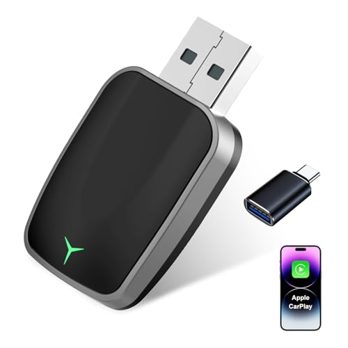Mini Wireless CarPlay Adapter, Plug & Play Dongle, Low Latency & Stable Connection, Convert Wired to Wireless CarPlay, USB-A/C Compatible, for iPhone iOS 10+ & 2016+ Cars
