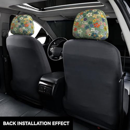 Daisy Floral Car Headrest Covers Wildflower Cute 2PCS Seat Pillow Protective Covering Flower Anti-Scratch Elastic Comfortable Headrest Cushion Case for Vehicle Truck SUV Vans Sedans - color: Daisy