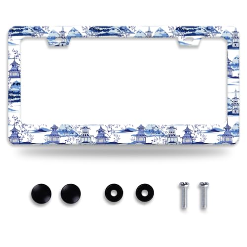 Blue White Porcelain Pattern License Plate Frame Chinoiserie License Plate Frames Funny for Car Decorative Parts Stainless Stee License Plate for Standard Us Canada 12x6 Inch - color: Blue White Porcelain Pattern