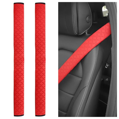 2PCS Car Seatbelt Cover, Soft Leather Vehicle Safety Seat Belt Strap Cushion, 19.7 Inch Comfortable Auto Shoulder Neck Chest Protection Pads Accessories, Universal for Most Cars (Red) - color: Red/19 inches