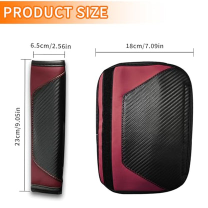 2PCS Car Seat Belt Cover, Carbon Fiber Safety Seatbelt Shoulder Strap Covers, Breathable Leather Soft Harness Pad for Car Interior Accessories (Black/Wine Red) - color: Black/Wine Red
