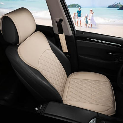 Front Car Seat Covers - Leather Seat Covers with Storage Pocket and Two Belt Pads, Anti-Slip Waterproof Universal Seat Covers for Cars Fit Cars Trucks SUV(Beige,2 Pack) - color: Beige Yellow