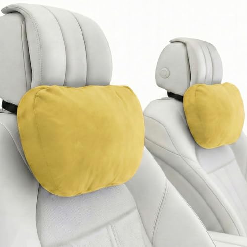 2PCS Car Pillow for Car Neck Pillow for Driving Seat Neck Support Soft Cushion Back Support Head-Rests for Vehicle Sleeping with Elastic Adjustment Strap (Golden, Head) - color: Golden, size: Head