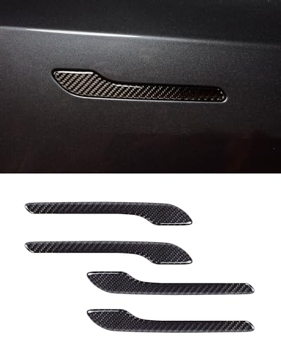 Carbon Fiber Door Handle Cover, Door Handle Protective Cover Decoration Compatible with Tesla Model Y/3 Accessories (2017-2025) Highland & Juniper Compatible (4 Pieces) (Black with drip) - style: Black with drip