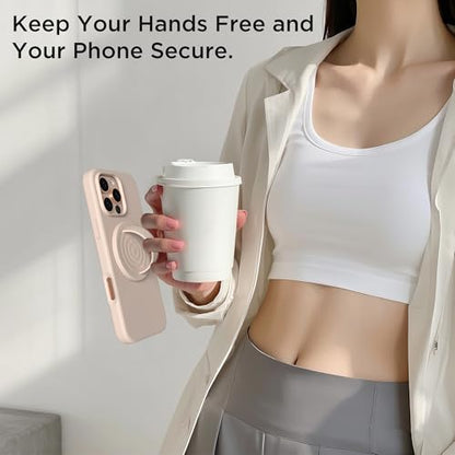 Magnetic Phone Grip Ring Holder, Liquid Silicone Magnet Cell Phone Grip Finger Loop, Compatible with Magsafe, Back of Phone for iPhone 17/16/15/14/13/12 Series, Oat - color: Oat