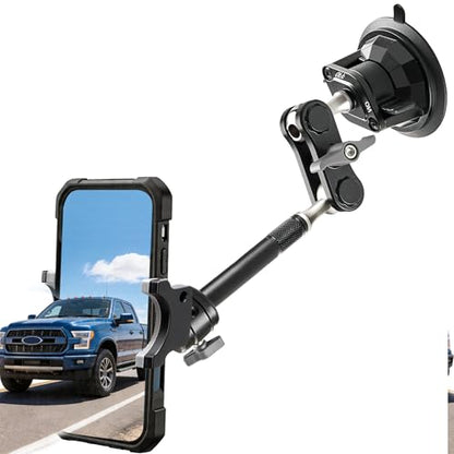 Heavy Duty Phone Mount for Truck, Suction Cup Windshield Car Phone Holder, Ultra-Durable Mteal Car PhoneHolder for F- 150 RAM Silverado Kenworth Peterbilt Freightliner, 360° Anti-Shake Car Phone Mount - style: Extended black