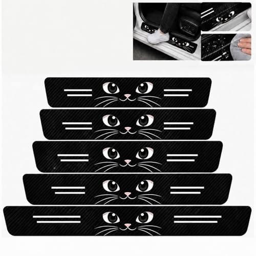 5PCS Black Cat Car Door Sill Protector, Carbon Fiber Leather Door Sill Sticker, Anti-Scratch Scuff Plate Sticker for All Car Models, Cats Car Accessories Decor, Cat Gifts for Men Women - color: Big Black Cat