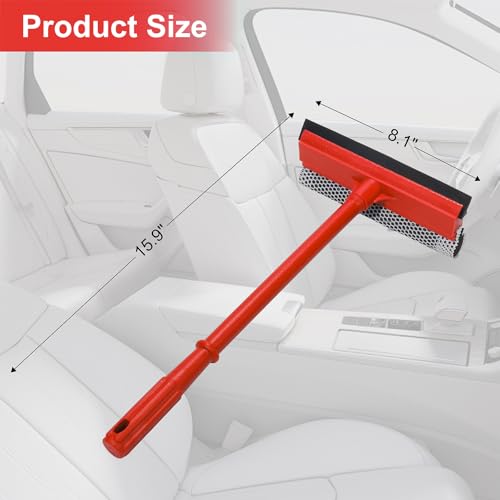 Car Squeegee with 15.9" Handle,Car Windshield Squeegee for Gas Station, Windows, Glass, Bathroom, Garage Cleaning, Rubber Blade Cleaner with Handle, Applicable to All Vehicles