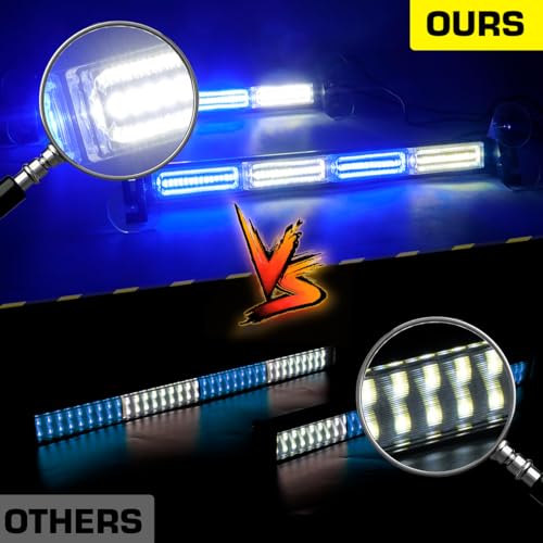 2 in 1 Emergency Strobe Light Bar Safety Flashing Warning Hazard Caution Light Bar w/Digital Display Controller for Construction Vehicles Firefighter Trucks(2x17.7, Blue/White) - color: #03 Blue/White