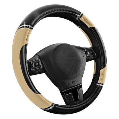 Road Comforts Leather Steering Wheel Cover - Made with PVC Leather - Anti-Slip, Universal Fit 14 1/2 inches to 15 inches - Beige - color: Beige