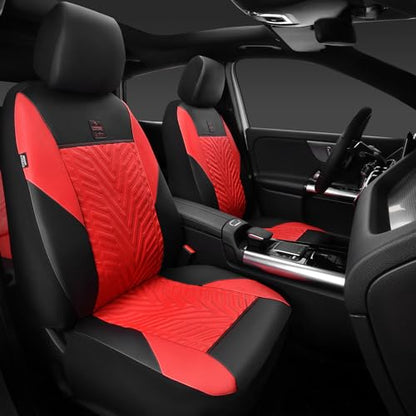 CAR PASS Faux Leather Car Seat Covers Full Set, 3D Tyre Embossed, Universal Fit for Most 5 Seats Car, Truck, SUV, Automotive, Airbag Compatible, Scrachproof Deluxe (Red and Black) - color: Black Red