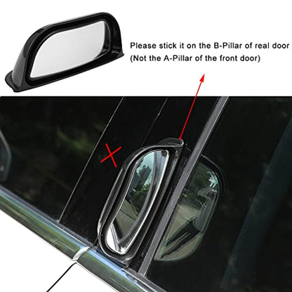 2Pcs Back Passenger Rear View Mirror Adjustable Blind Spot Mirror,Real Glass,Car SUV Side View Mirror With Convex Surface Stick on B-Pillar for Second Row Door Safely Get-Off (Black frame, 2 PCS) - size: 2 PCS