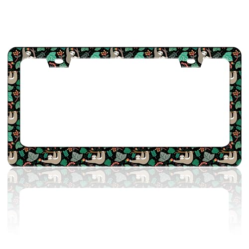 Cute Sloth License Plate Frame Funny Animal Climbing Tree License Plate Holder for Front or Rear Car Tags Stainless Steel Car Decoration with Screws 6.3 X 12.2 in - color: Cute Sloth