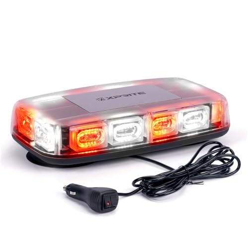 Xprite Upgraded 12" 72LED Rooftop Mini Strobe Lights, Emergency Safety Flashing Beacon Light bar with Magnetic Base for 12V-24V Construction Vehicles, Trucks, Snow Plow, Postal Car (Mix White/Red) - color: White Red