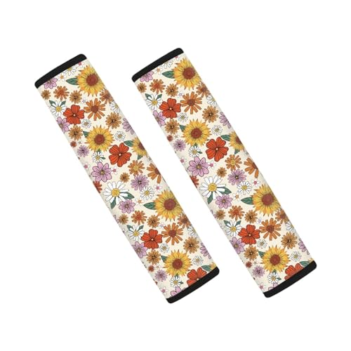UNICEU Groovy Sunflower Floral Car Interior Safety Shoulder Seatbelt Strap, Soft Neoprene Car Seatbelt Cover for Women Kids Safety Shoulder Strap Pads - color: Groovy Dasiy Floral