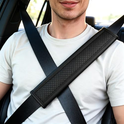 Seat Belt Pads Leather Seat Belt Covers More Comfort Driving Cushion Helps Protect Your Neck and Shoulders Suit for Car, Truck, SUV, Airplane,Camera Backpack Straps-2Pcs - color: Black