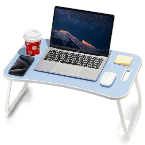 ZEAPTAC Laptop Bed Desk, Foldable Lap Desk, Portable Lap Table, Laptop Stand with Cup Holder & Tablet Slot & Lifting Handle for Working Writing Drawing & Eating - Blue - color: Blue