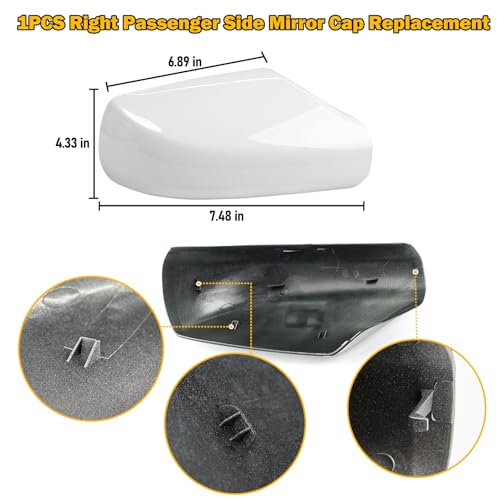 Moonlinks Mirror Cover Replacement Compatible With Nissan Altima 2.5L 2007 2008 2009 2010 2011 2012, Pearly White Right Passenger Side Clip-on Mirror Cap WITHOUT Turn Signal, Replace for 96301-JB13E - color: Right White