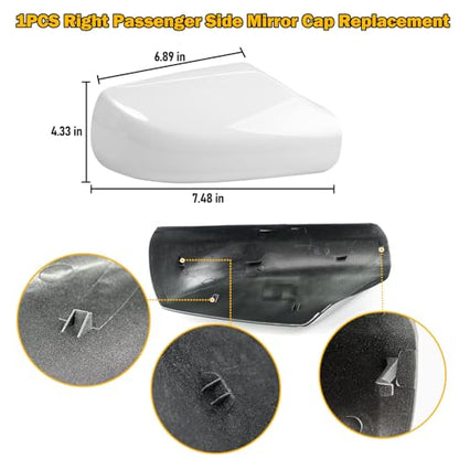Moonlinks Mirror Cover Replacement Compatible With Nissan Altima 2.5L 2007 2008 2009 2010 2011 2012, Pearly White Right Passenger Side Clip-on Mirror Cap WITHOUT Turn Signal, Replace for 96301-JB13E - color: Right White