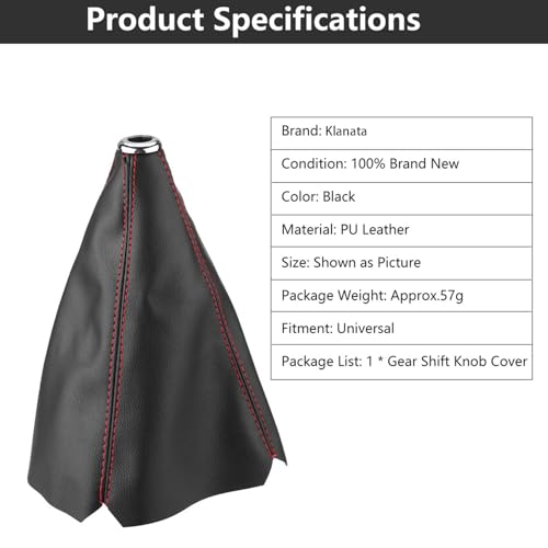 Shift Boot, PU Leather Shifter Boot Cover Universal, Shift Boot Retainer Stick Shift Sleeve Gear Shifter Boot Gear Gaiter Cover Black Bright Red Stitch for Manual Transmission Car