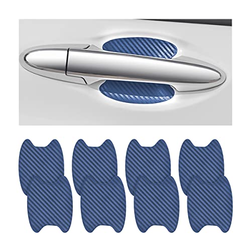 8PCS Car Door Handle Sticker, Carbon Fiber Anti-Scratches Car Door Cup Protector, Non-Marking Auto Door Handle Protective Film, Self-Adhesive Door Side Paint Protector for All Cars (Blue/8PCS) - color: Blue/8PCS