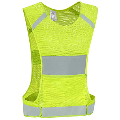 Reflective Vest Safety Running Gear with Pocket for Running Biking Walking - color: Neon Yellow, size: Medium