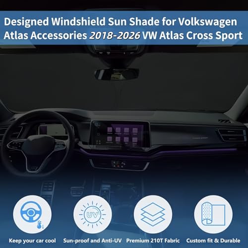 Windshield Sun Shade for VW Atlas Cross Sport Accessories Window Sunshade Fit 2018-2026 Volkswagen Atlas Front Window Shade Sun Visor Blocks UV Keep Car Cooler - size: Aa2. for Vw Atlas 2018-2026