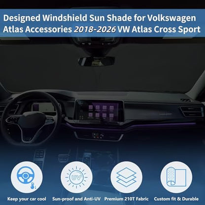 Windshield Sun Shade for VW Atlas Cross Sport Accessories Window Sunshade Fit 2018-2026 Volkswagen Atlas Front Window Shade Sun Visor Blocks UV Keep Car Cooler - size: Aa2. for Vw Atlas 2018-2026