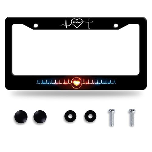 Jesus Heart Rate line License Plate Frame Christian Religious License Plate Frames Stainless Steel Accessories Cars Decor with 2 Holes and Screws Fits Standard US CA Vehicles Size 12.2 x 6 Inches - color: Jesus heart rate line