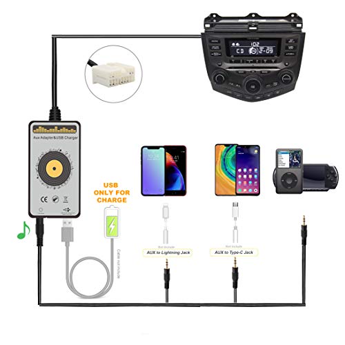 Car Audio AUX Input Adapter with 5V/3.0A USB Charging Port (2nd Gen) for Honda Accord 2003-2012, City 2002-2011, CRV 2005-2014, Civic 2006-2012, Odyssey 2005-2010, TSX 2004-2011