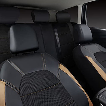 CAR PASS Leather seat Covers,Automotive Universal Sport car seat Cover Super 5mm Composite Sponge Inside,Airbag Compatible fits Most Cars, SUVs, Trucks, and Vans (Full Set,Black and Beige) - color: Black&Beige, size: Full Set