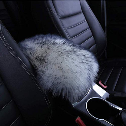 Auto Center Console Cover, EGBANG Console Cover Armrest Pads, Warm Winter Sheepskin Wool Car Armrest Seat Box Pad Cushion Protector Universal Fit (Grey) - color: White+Black(Grey)