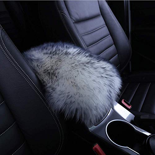 Auto Center Console Cover, EGBANG Console Cover Armrest Pads, Warm Winter Sheepskin Wool Car Armrest Seat Box Pad Cushion Protector Universal Fit (Grey) - color: White+Black(Grey)