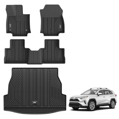 3W Floor Mats & Cargo Liner Fit Toyota RAV4 2019-2025 (Not for Hybrid or Prime) TPE All Weather Custom Fit Floor Liner for Toyota RAV 4 LE/XLE/Limited/TRD/Adventure Car Mats and Trunk Mat - size: 2. Toyota Rav4|19-25|floor Mats & Cargo Liner
