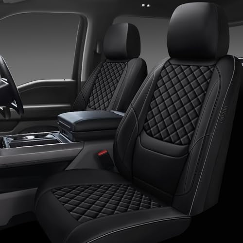 Full Coverage Leather Car Seat Covers Front Pair,Waterproof Seat Covers for Cars,SUVs Trucks, Car Seat Cushion,Car Seat Protector with 2 Seats - color: Black, size: Front Pair(driver and passanger-2 seats)