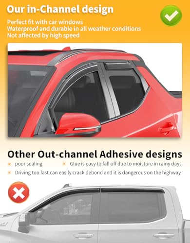 in-Channel Window Rain Guards Fit for Hyundai Santa Cruz 2022 2023 2024 2025 2026, Extra Durable Window Visors Window Deflectors Vent Visors Vent Shades Car Accessories-4 pcs - size: Fit for 2022-2026 Hyundai Santa Cruz