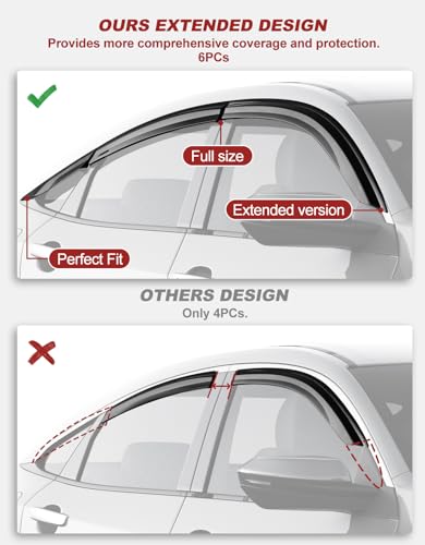 Window Rain Guards Fit for Honda Civic Sedan 2016-2021 | Premium Rain Protection + Fresh Air Ventilation | 6-Pcs Coverage Set | Thicker Acrylic Outside-Mount | Dark Smoke No-Drill Install - size: Fit for 2016-2021 Honda Civic Sedan 4dr LX