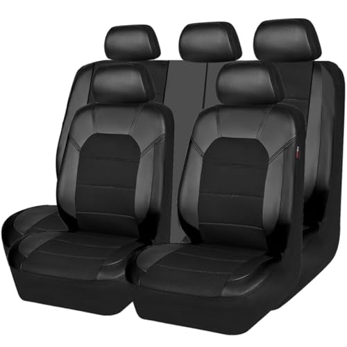 CAR PASS Leather and 3D Air Mesh Universal Fit Car Seat Covers, for Sedans,Trucks,Suvs,Airbag Compatible,Zipper Design and Reserved Opening Holes for Headrest(Full Set, Black and Black) - color: Black&Black, size: Full Set