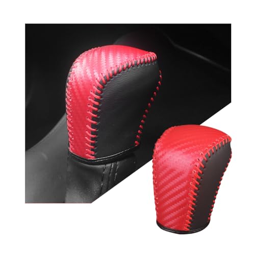 Bittwee Carbon Fiber Car Gear Shift Knob Cover, Leather Vehicle Stick Shifting Protector with Needle & Thread, Stylish Auto Shifter Knob Guard, Compatible with Inspire Crider Integra (Red) - color: Red